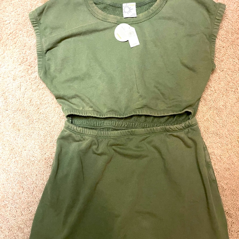 OFFLINE by Aerie cut out olive green terry mini beach dress